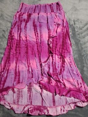 Justice Pink & Magenta Smocked Tie-Dye Hi Low Skirt
